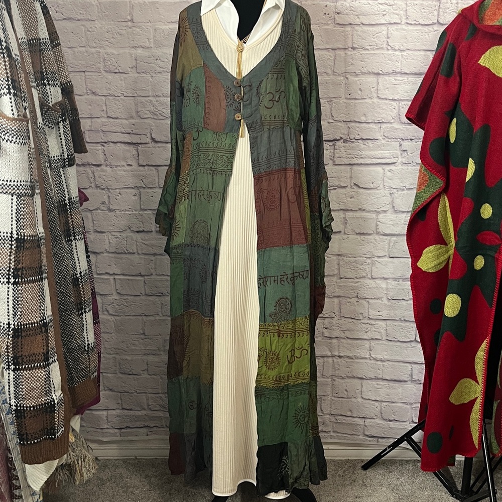 0906. Patchwork Multicolor Long Kimono - Picture 7 of 9
